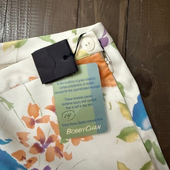 Bobby Chan Floral Cropped Capris Pants Silk Blend Women's Size 14 - Picture 4 of 5